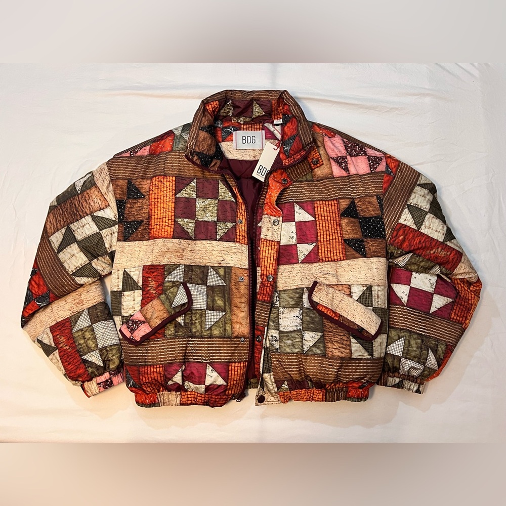 BDG Multicolor Patchwork Print Puffer Jacket NWT - image 1